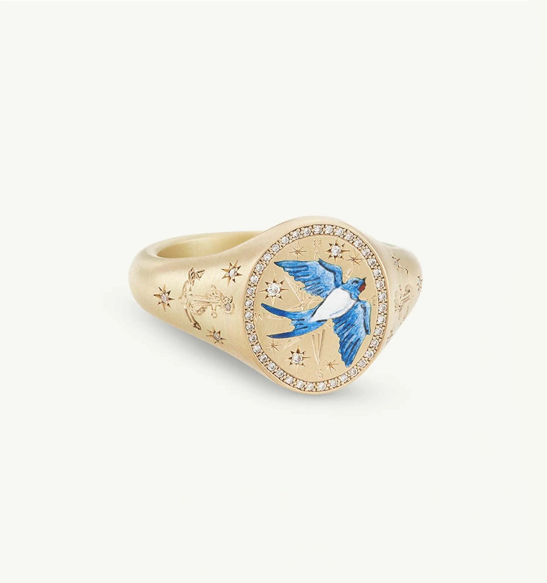 18K Gold Pattern & Inlaid Zirconia Ring - Damned Threads